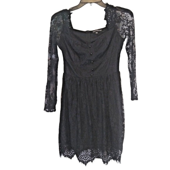 Eilly Bazar Dress Womans  XS Black Floral Lace Lined Zipper in Back Scallop Hem - Picture 7 of 7